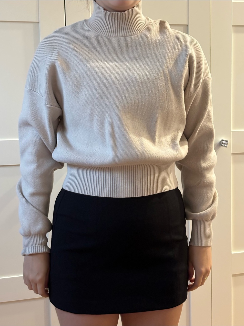 Dynamite Cream Mock Neck Cropped Sweater